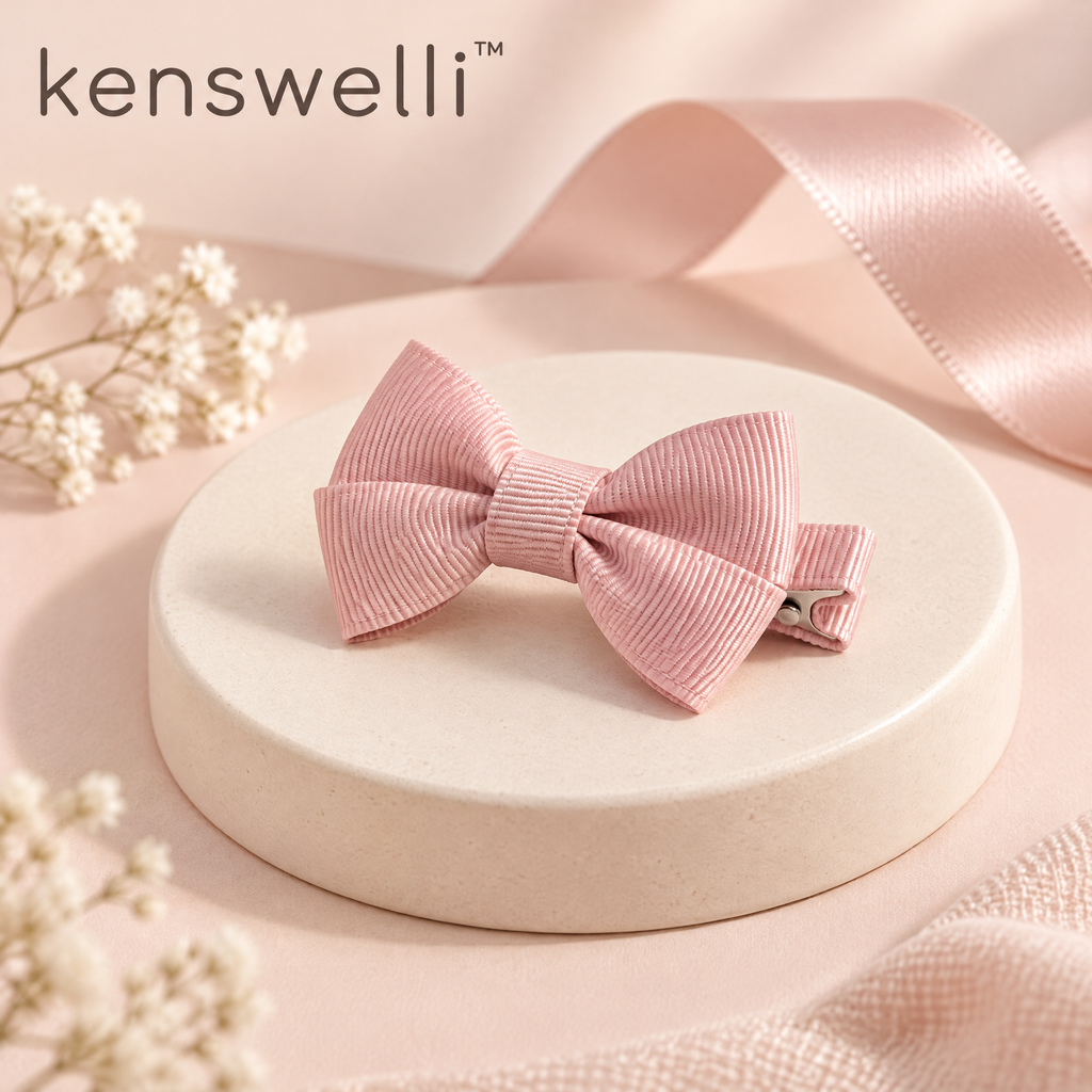 Kenswelli™ Pink Grosgrain Bow Hair Clip