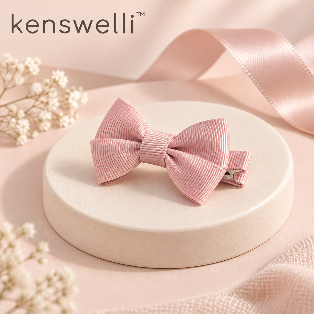 Kenswelli™ Pink Grosgrain Bow Hair Clip