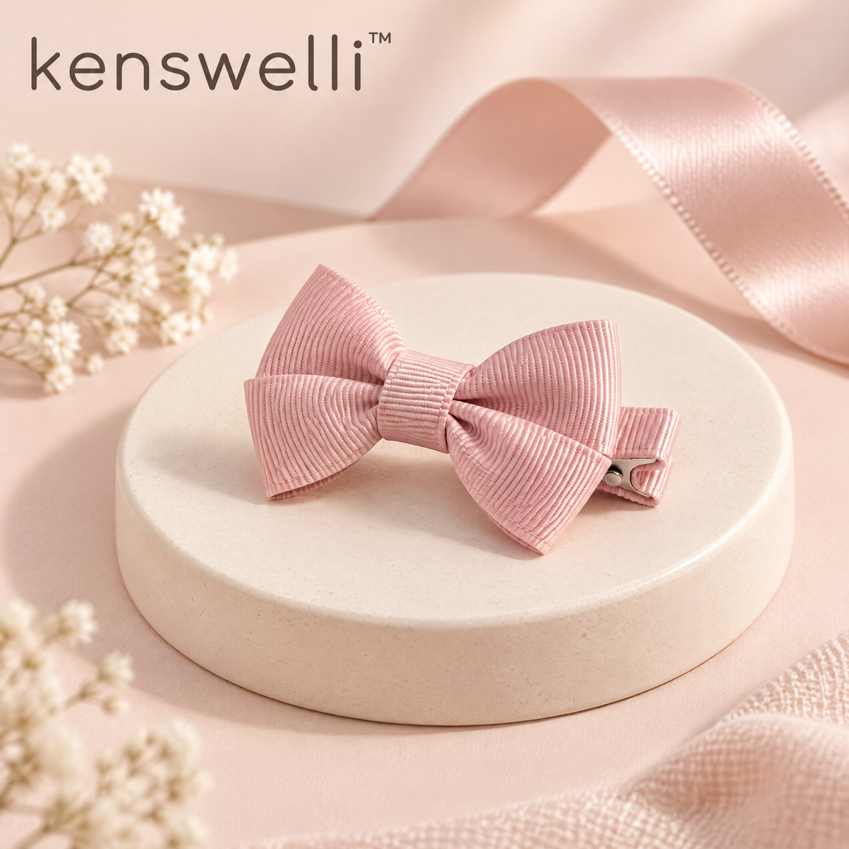 Kenswelli™ Pink Grosgrain Bow Hair Clip