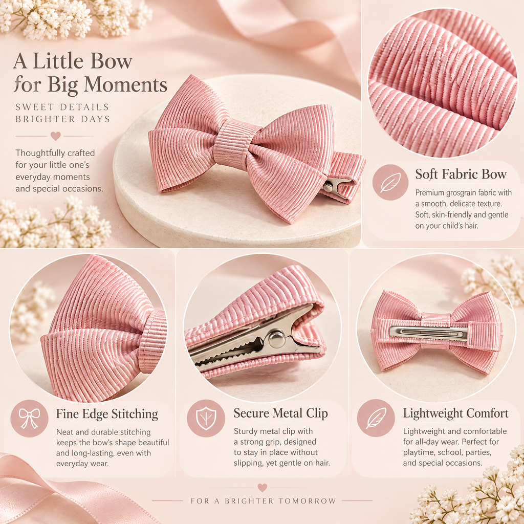 Kenswelli™ Pink Grosgrain Bow Hair Clip