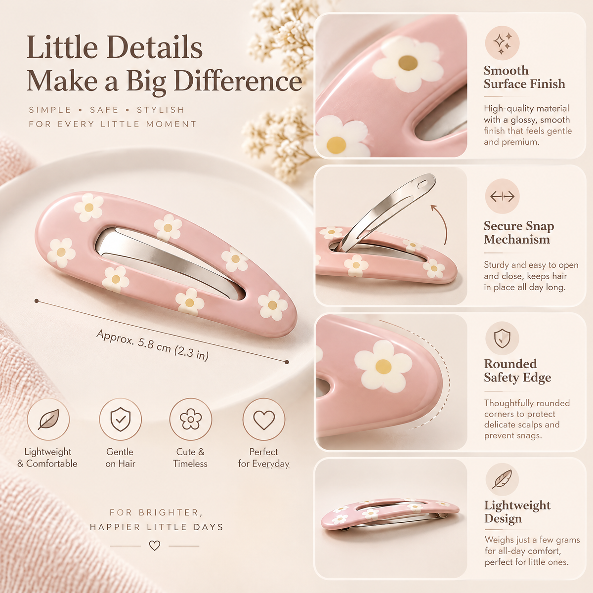 Kenswelli™ Pink Daisy Snap Hair Clip