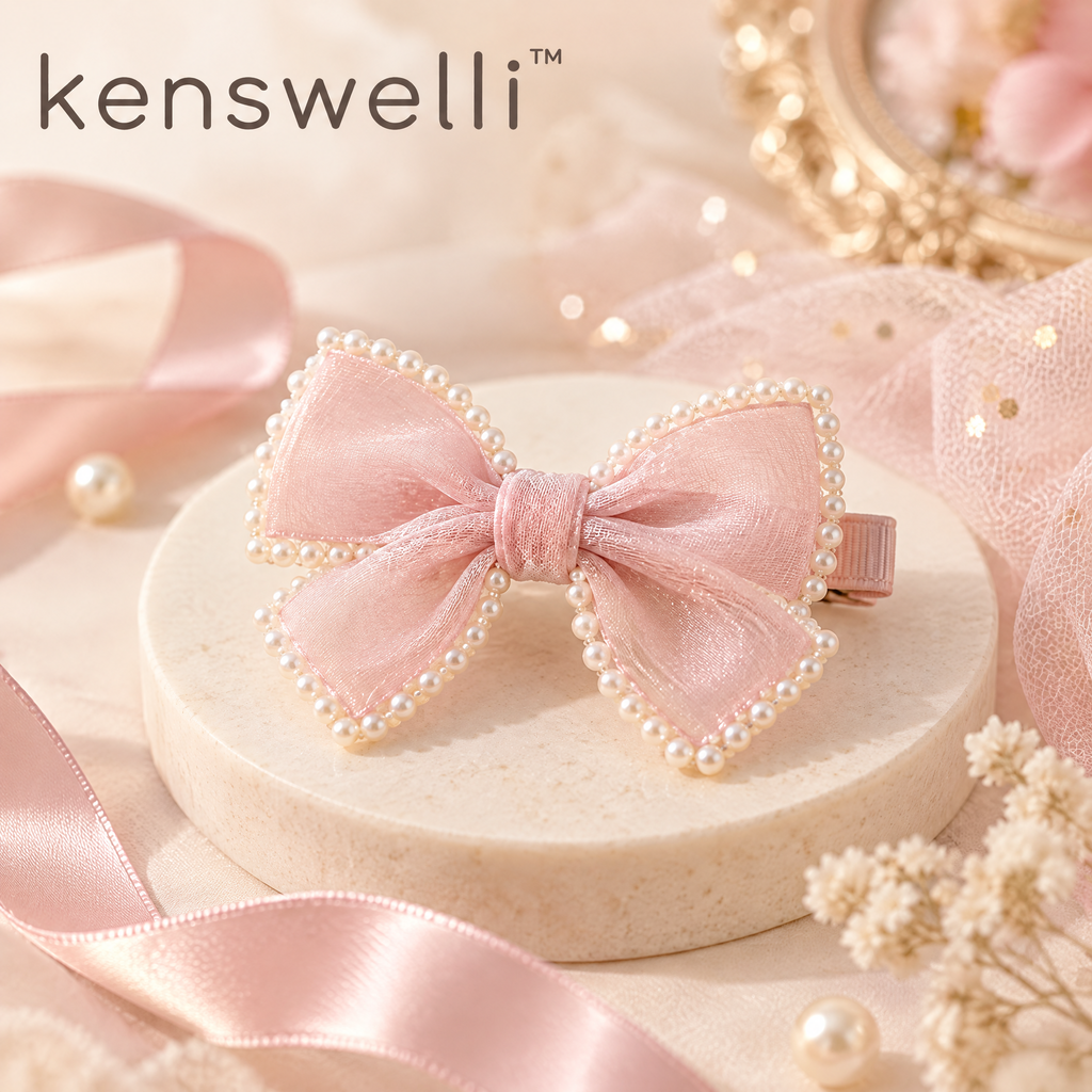 Kenswelli™ Pearl Trim Pink Bow Clip