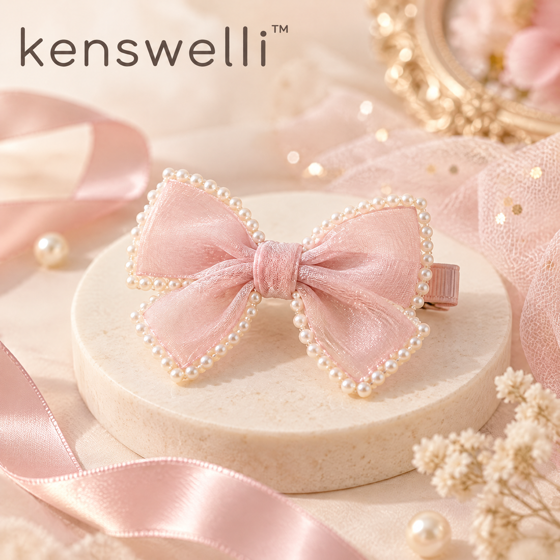 Kenswelli™ Pearl Trim Pink Bow Clip