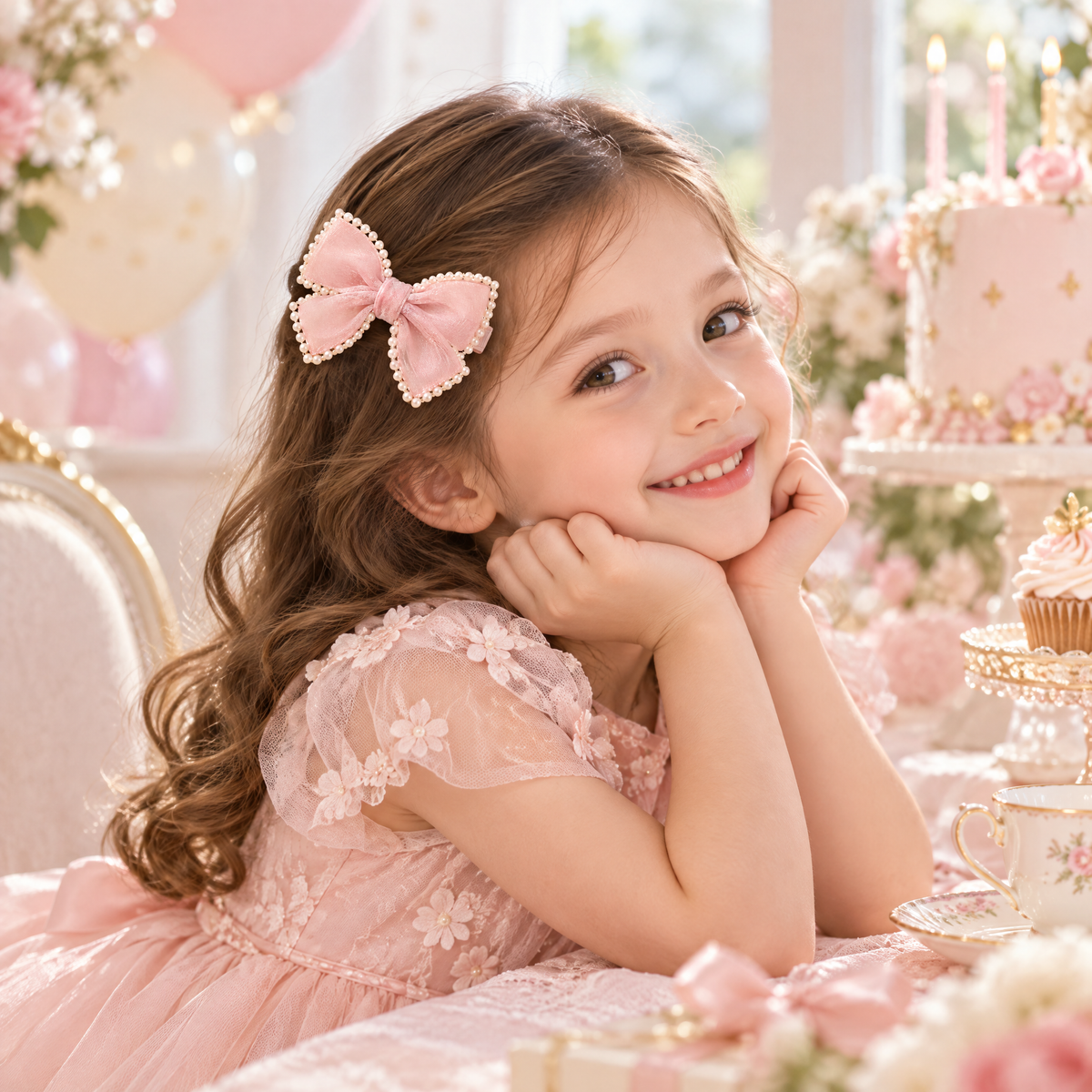 Kenswelli™ Pearl Trim Pink Bow Clip
