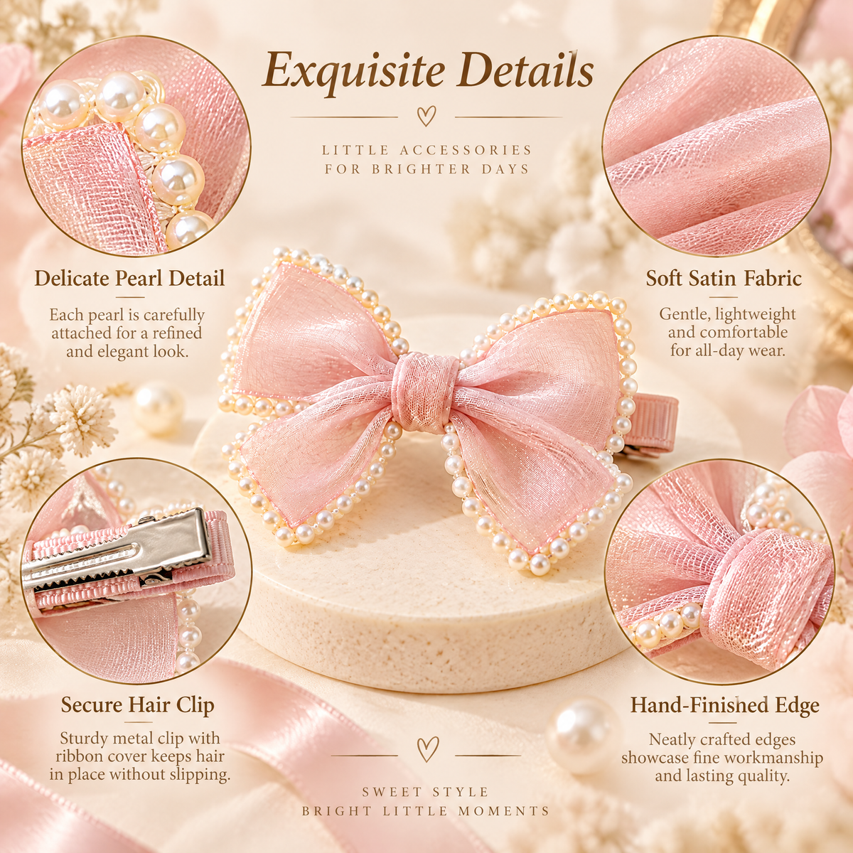 Kenswelli™ Pearl Trim Pink Bow Clip