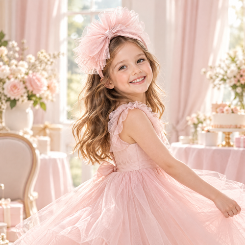 Kenswelli™ Blush Tulle Bow Headband