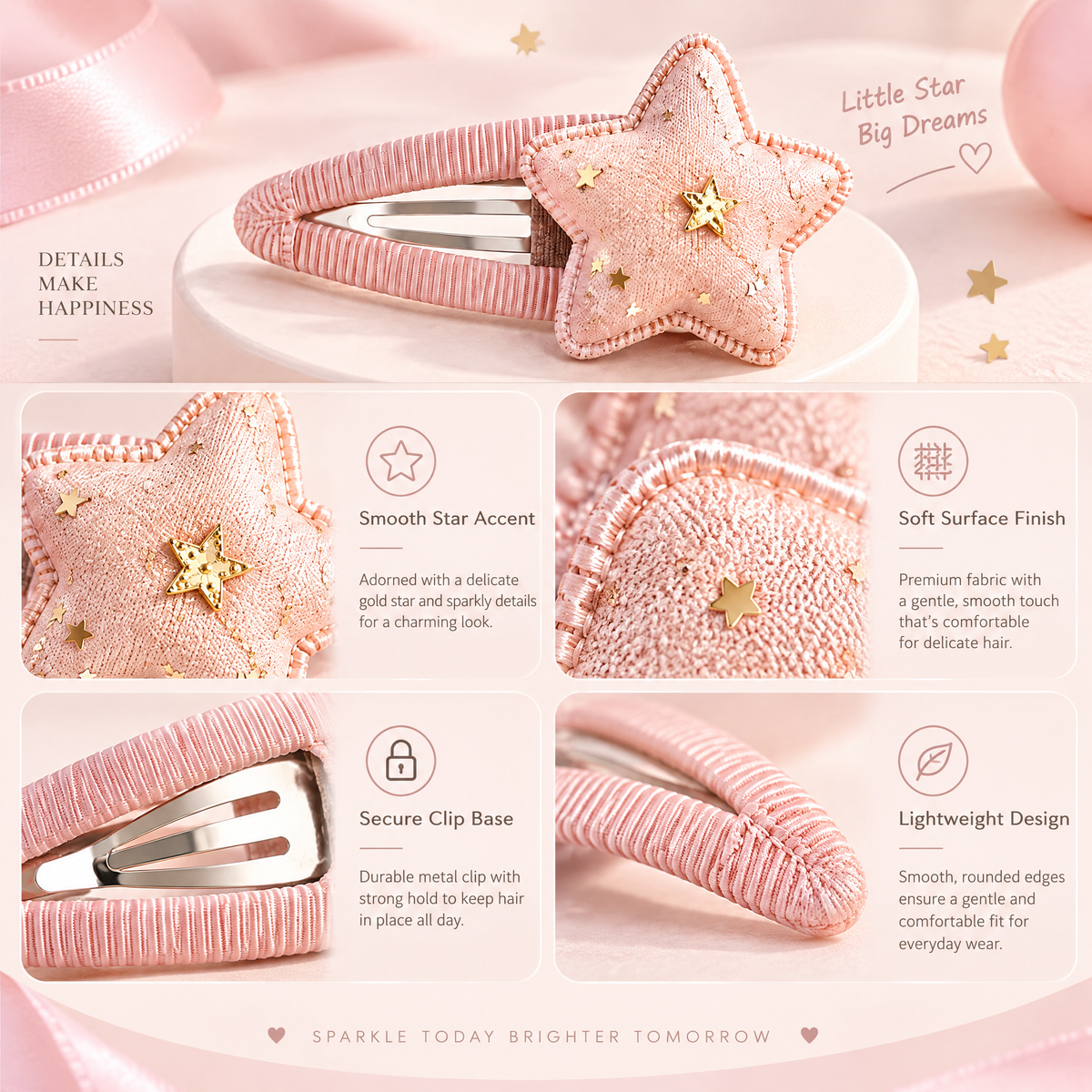 Kenswelli™ Pink Star Hair Snap Clip