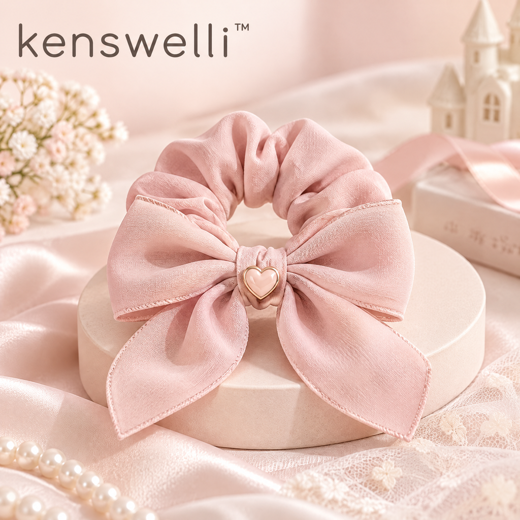 Kenswelli™ Pink Heart Bow Scrunchie