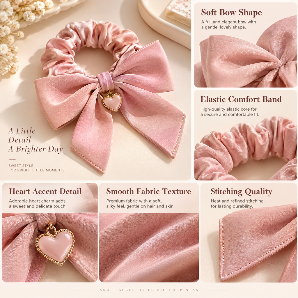 Kenswelli™ Pink Heart Bow Scrunchie