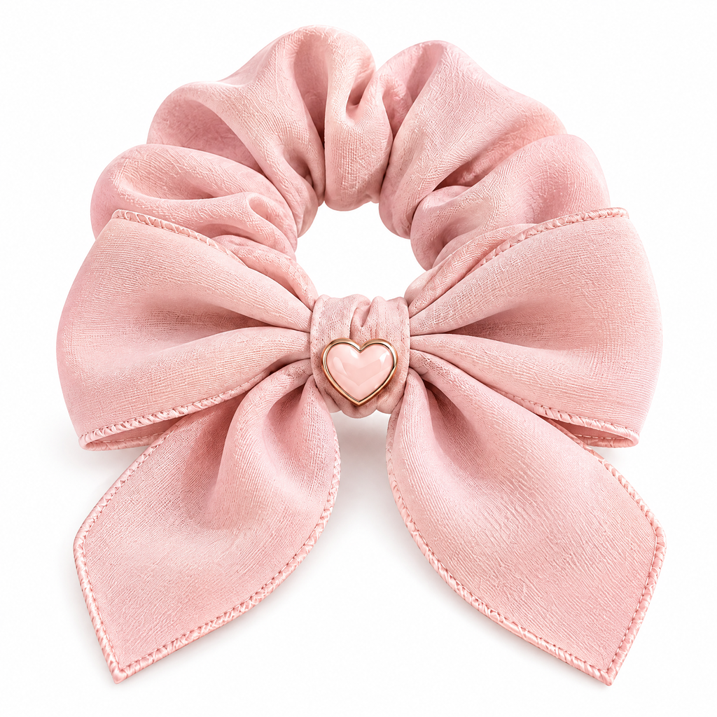 Kenswelli™ Pink Heart Bow Scrunchie