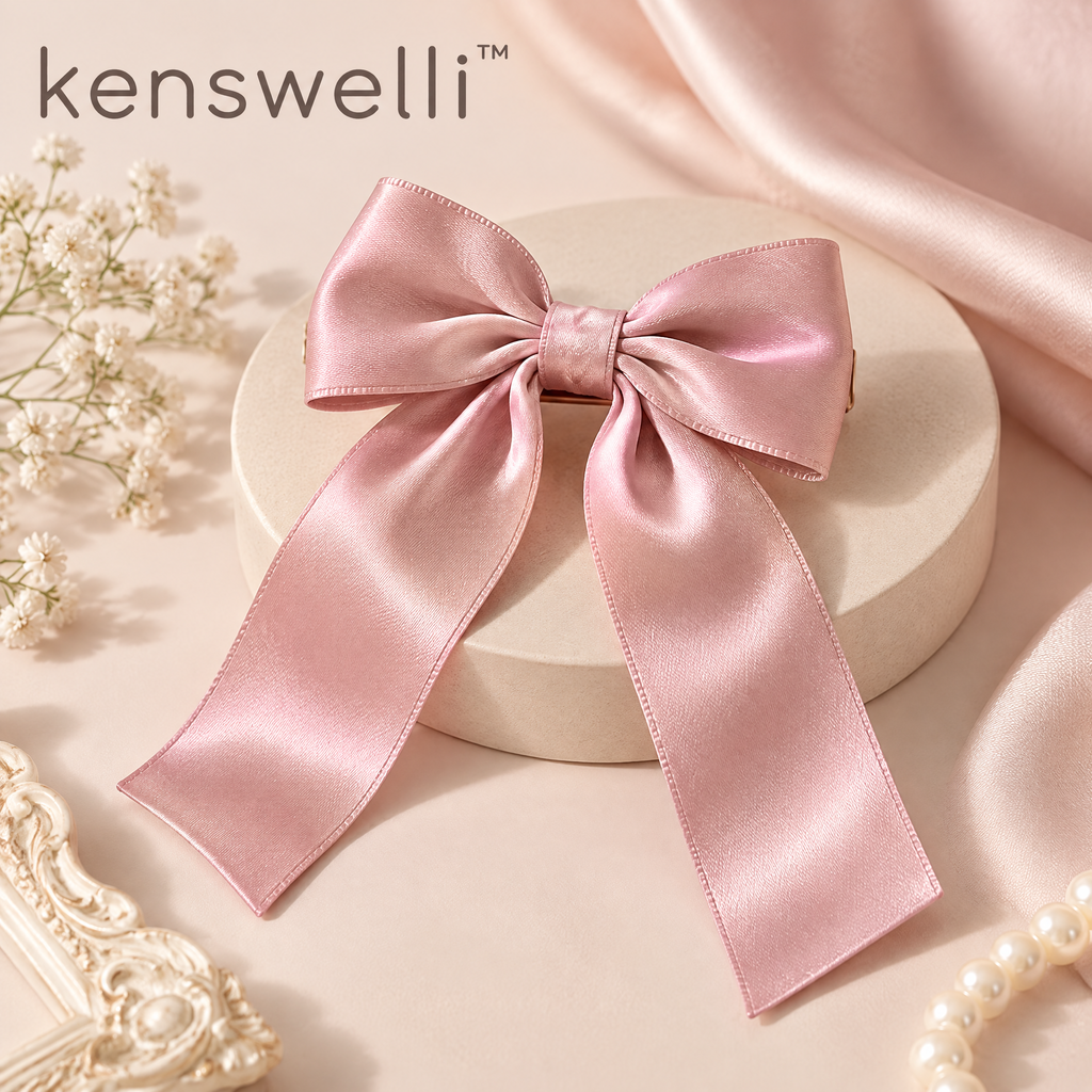 Kenswelli™ Satin Pink Long Tail Bow Clip