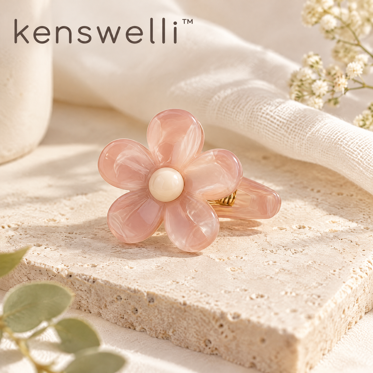 Kenswelli™ Pink Flower Hair Claw Clip