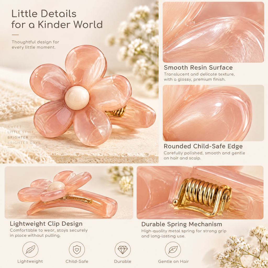 Kenswelli™ Pink Flower Hair Claw Clip
